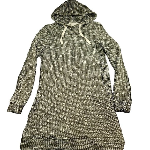 Fabletics‎ Womens S Yukon Sweater Dress Hooded Tweed Shift Black Ivory Lined - Picture 1 of 10